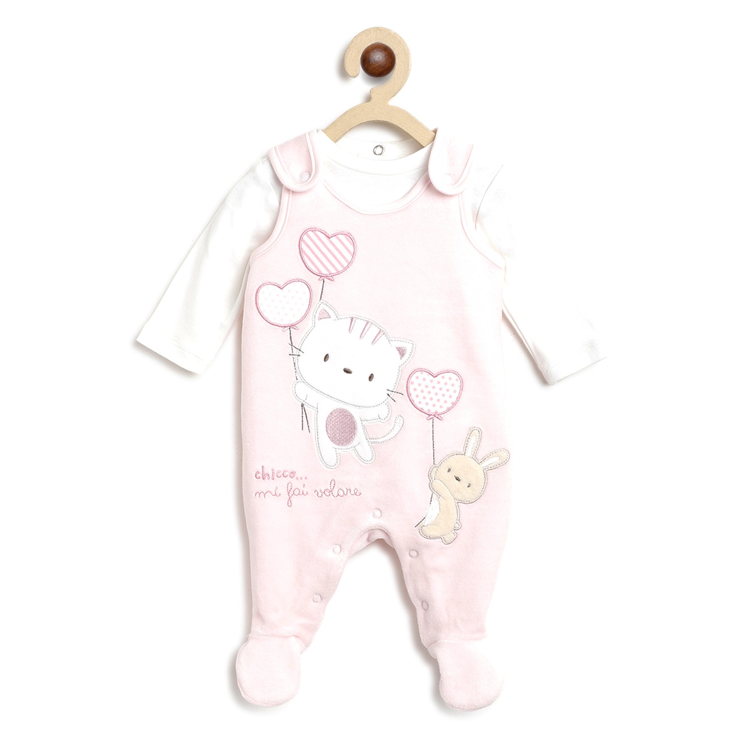 2 PCS Velour  Boysuit + Babysuit-Pink